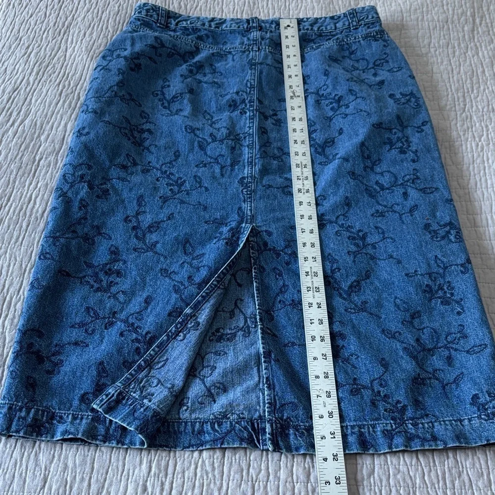 Vintage Y2K Christopher & Banks Floral Denim Midi Skirt - Size 12